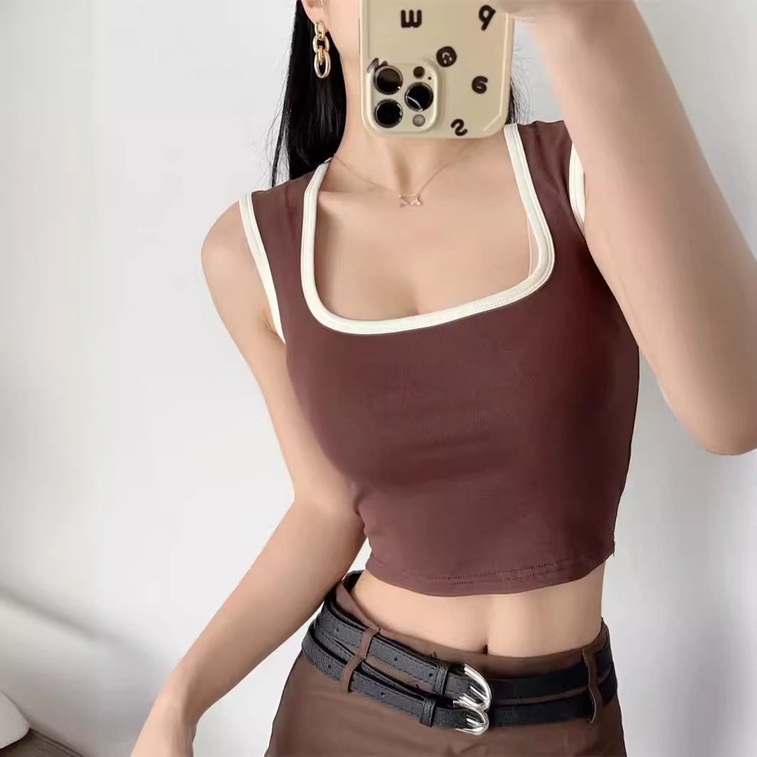 Picture of American style personalized street fashion sexy hot girl vest fashionable contrast color design short slimming inner wear for women