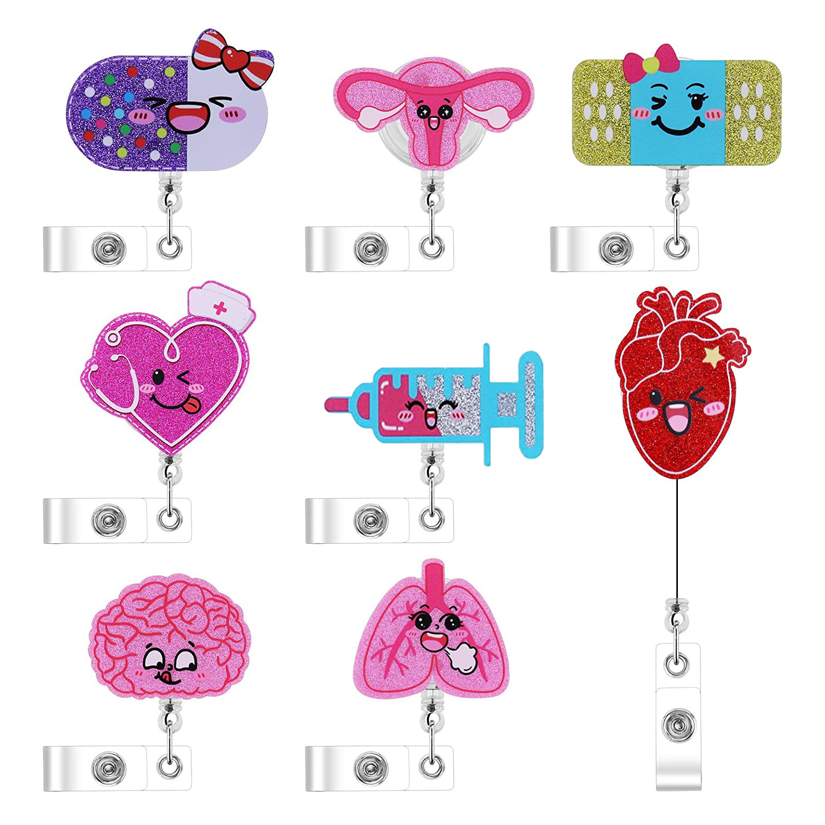 Doctor Nurse Band-Aid Love Brain Lung Cartoon Tube Acrylic Telescopic Easy Pull Buckle Gift