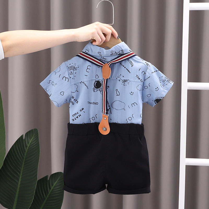 Picture of Cross-border Children's Wear Summer Wear Boy's suit Baby Summer Full Print Astronaut Shirt Overalls Two-piece Set