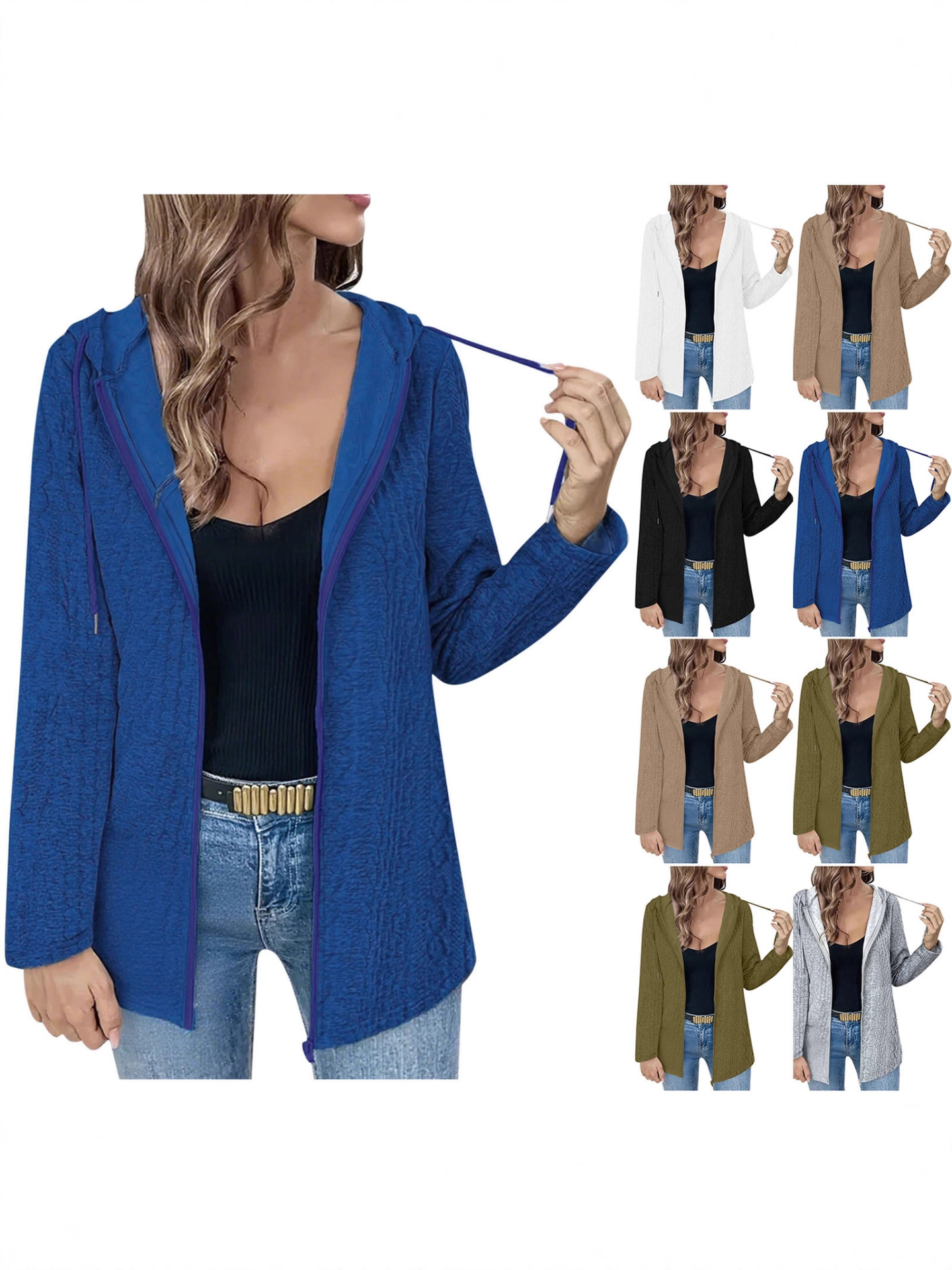 2025 Amazon Europe and the United States Cross-border Women's Spring, Autumn and Winter Loose Zipper Long Sleeve Hooded Top Casual Cardigan Jacket