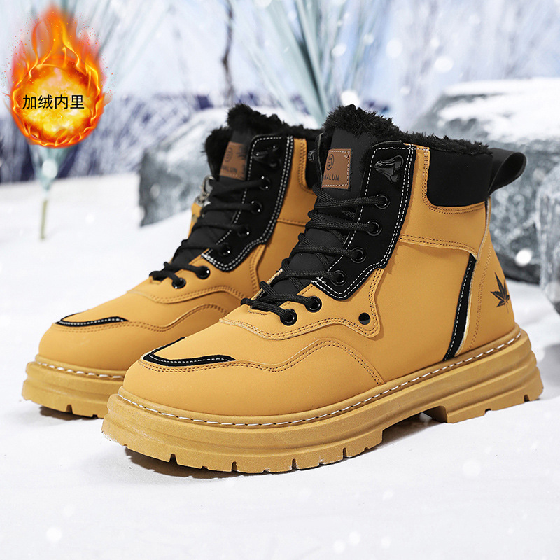 Men's snow boots, foreign trade, cross-border plus size men's shoes, winter fleece, warm cotton shoes, rhubarb boots, thick-soled heightening shoes