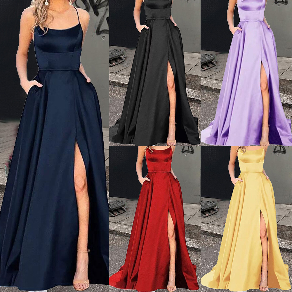 2025 Solid Color European and American Bridesmaid Dress Long Dress Slimming Shoulder-free Girlfriend AliExpress Fashion Bridesmaid Evening Dress