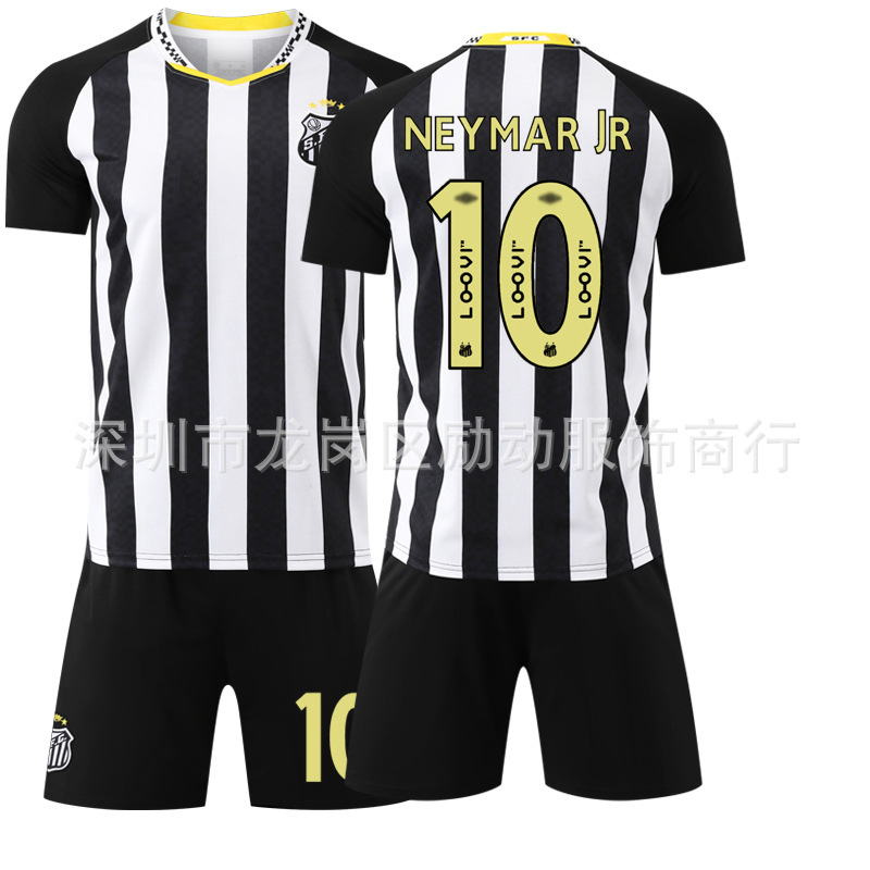 Picture of 2526 Jersey Black Stripes No. 10 Neymar New Version of Brazilian Club Santos Away Football Uniform Set
