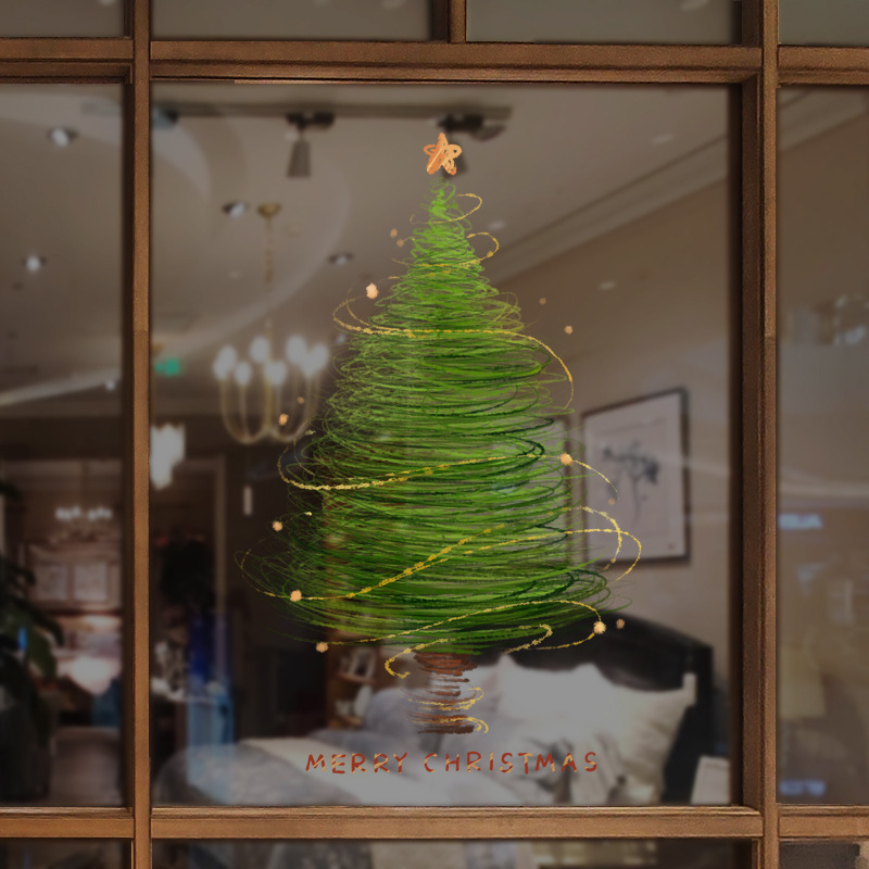 Amazon's Hottest Christmas Decorations, Shopping Mall Window, Christmas Tree Static Stickers, Festive Atmosphere, Cross-Border Delivery