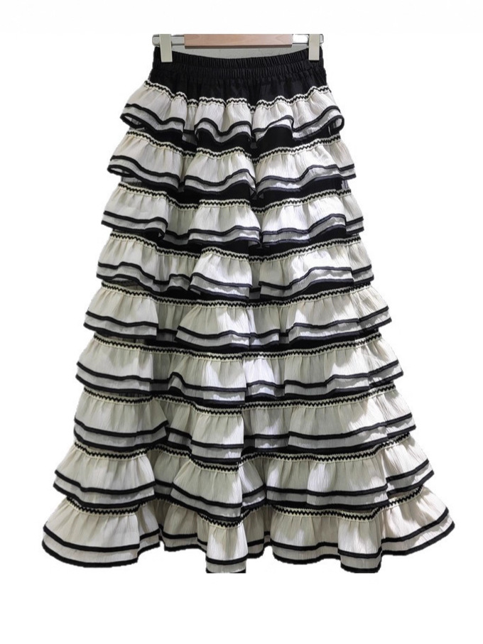 French mesh cake skirt for women, 2025 spring new ruffle hip-covering slimming elegant A-line tulle skirt