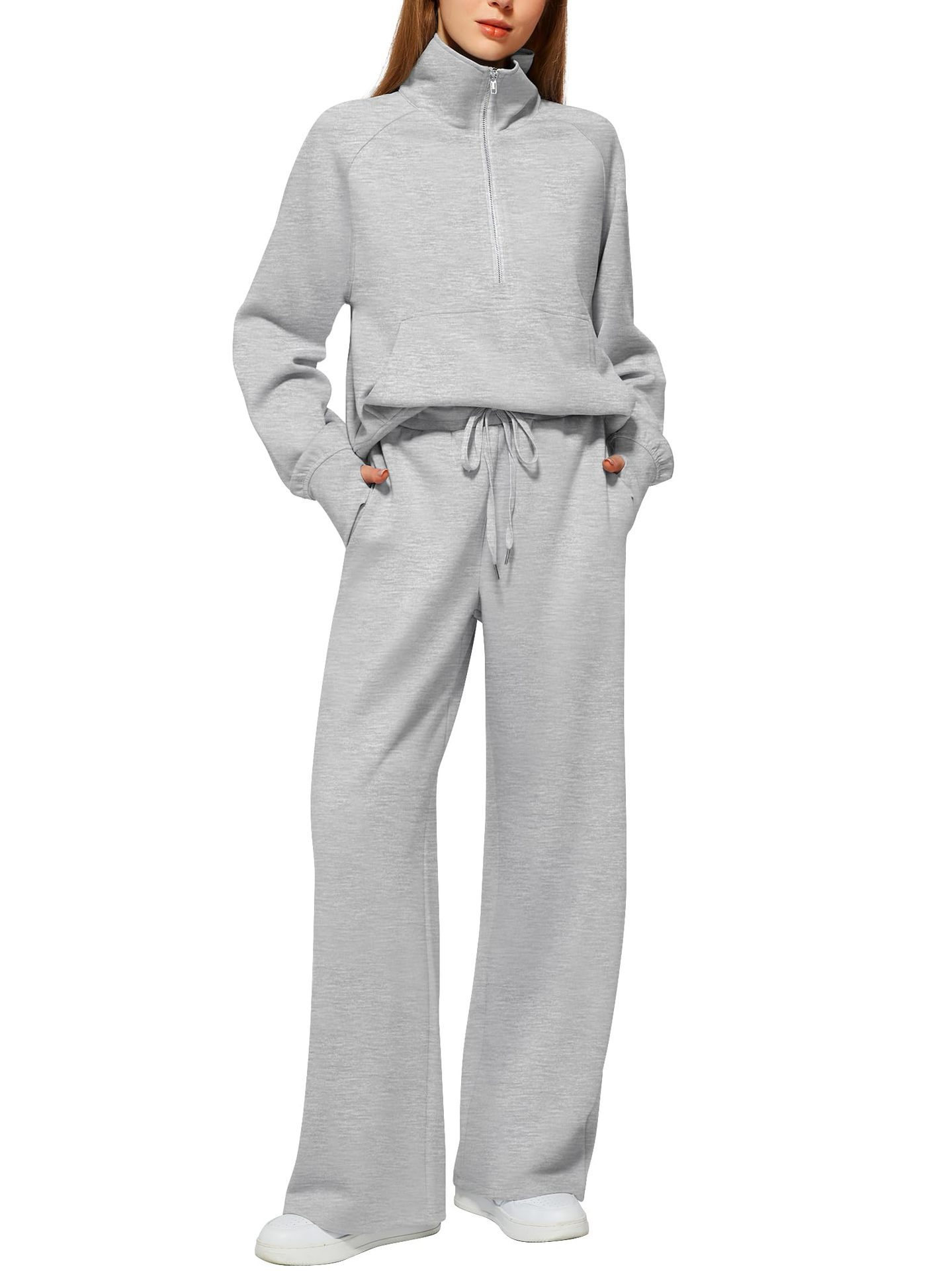 Picture of 2025 European and American Amazon European and American Style Two-Piece Oversized Half-Zip Sweatshirt Wide-Leg Sweatpants Casual Set