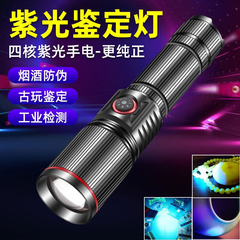 Uv Lamp Flashlight Rechargeable High-Power Nail Curing Lamp Jewelry Amber Anti-Counterfeiting Identification Special Purple Light