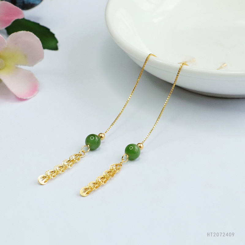 Jianyu S925 Silver Natural Hetian Jade Ear Line 18K Gold Jasper Fengwei Ear Hook Factory on behalf of HT2072409