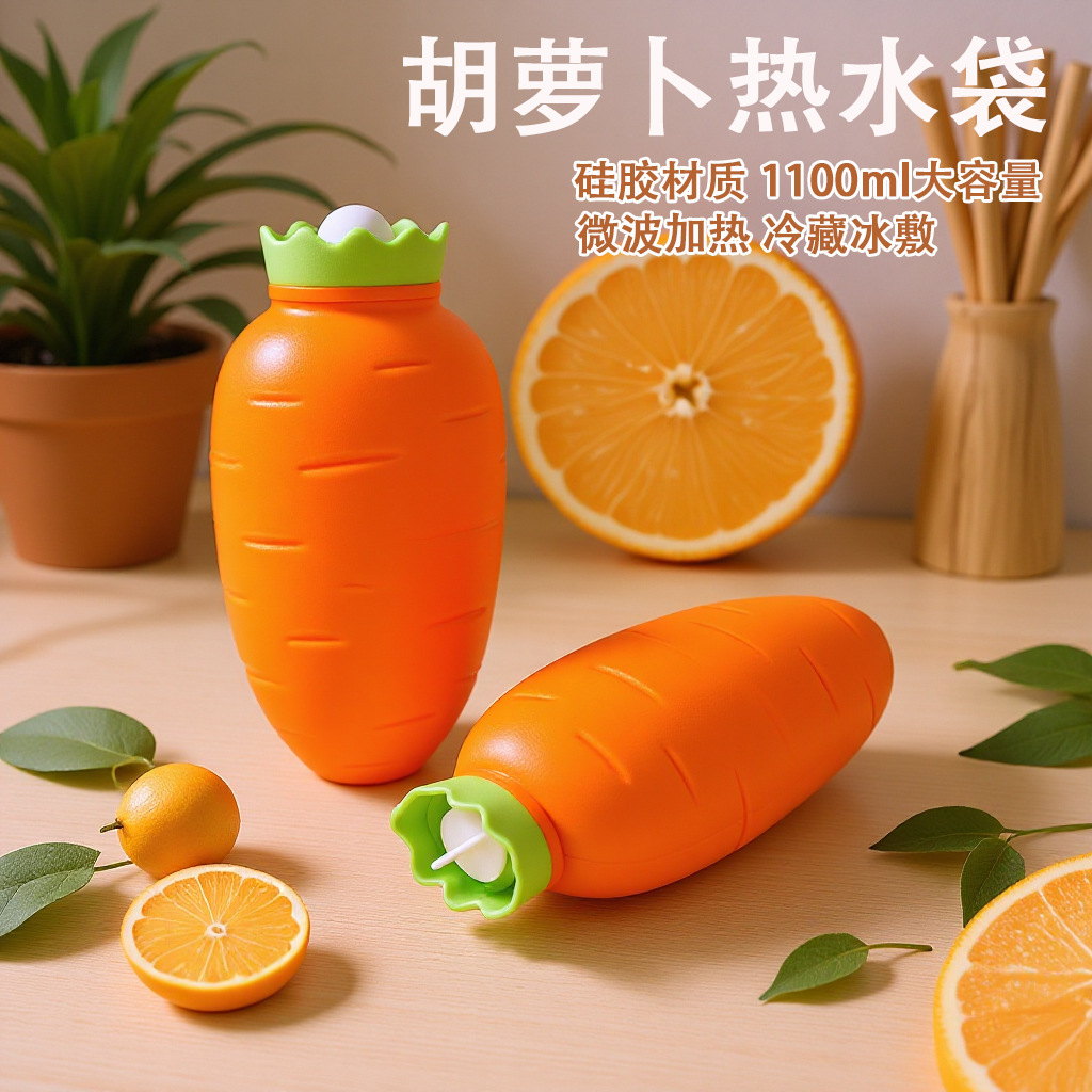 Picture of in stock large carrot hot water bag 1000ml large capacity platinum silicone warm water bag filling microwave heating
