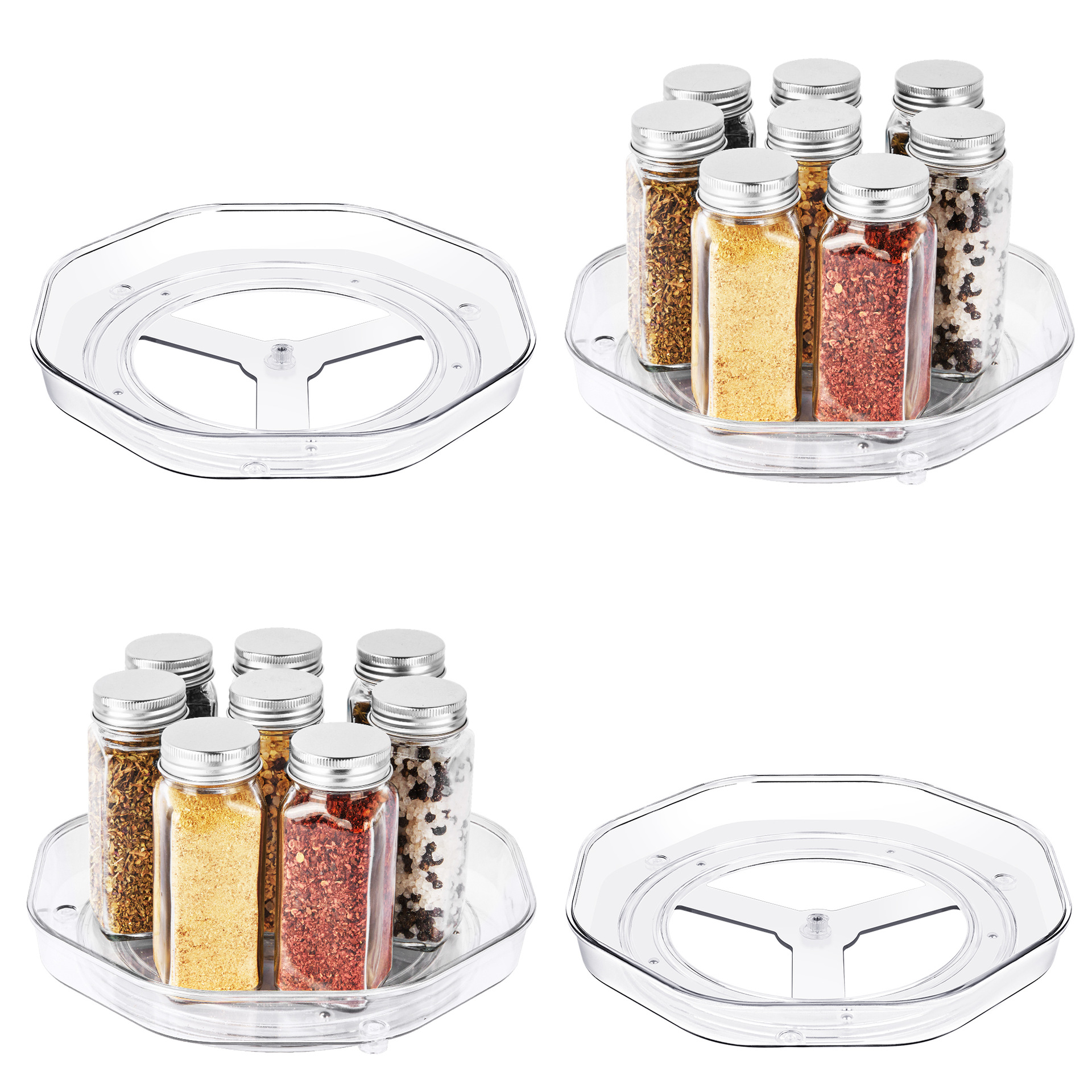 Cross-Border New Product Desktop Storage Box Transparent Rotatable Kitchen Spice Rack Fruit Cosmetics Bathroom Storage Tray