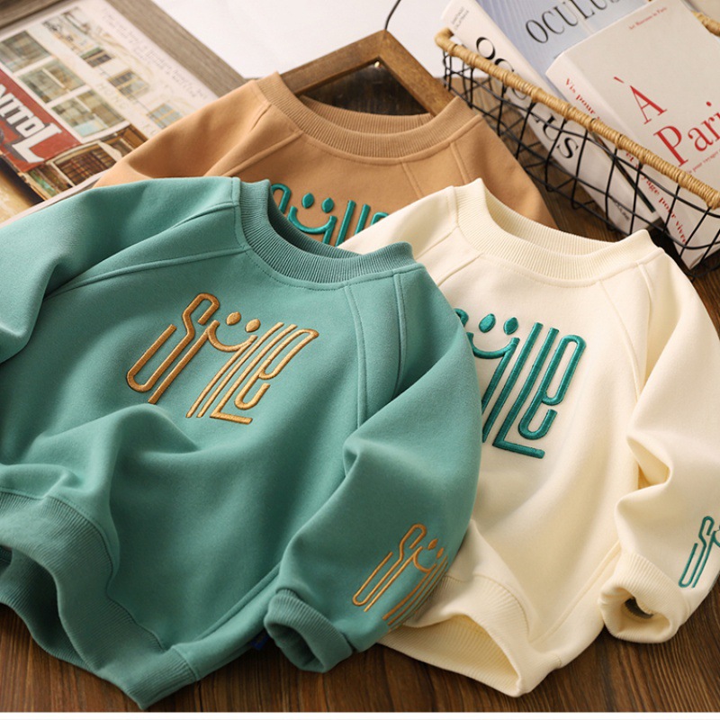 Children's Clothing for Boys, Autumn Wear, Kids' Autumn Sweatshirt, Long-Sleeved Letter Embroidery Top for Older Children, Boys' Thin Jacket, Trendy