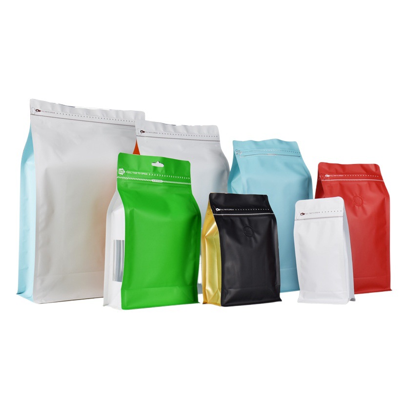 Liyuan Coffee Air Valve Packaging Bag Eight Side Sealed Flat Bottom Zipper Bag Side Window Food Packaging Matte Aluminum Plated