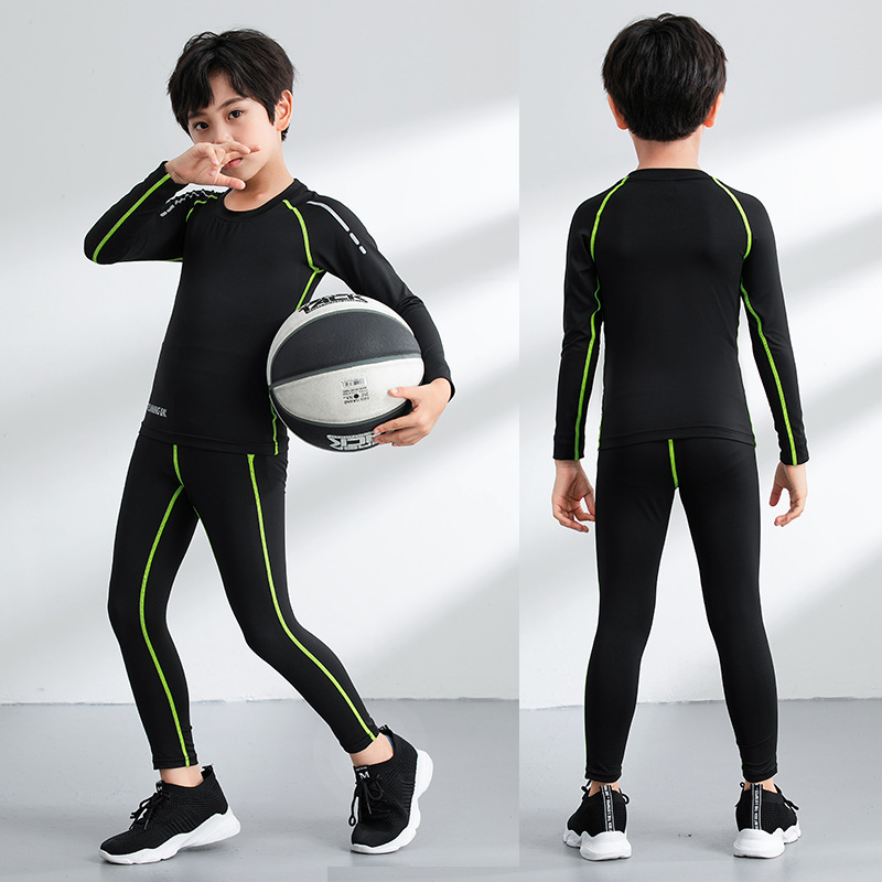 Picture of Children's Autumn and Winter Base Tight Suit Basketball Uniform Jersey Team Uniform Ball Suit Children's Autumn and Winter 2-Piece Tight Suit