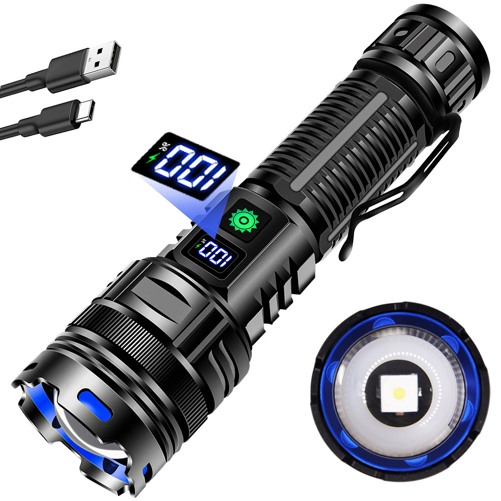 Cross-border new led flashlight portable pen clip multi-functional outdoor fast charging emergency digital flashlight