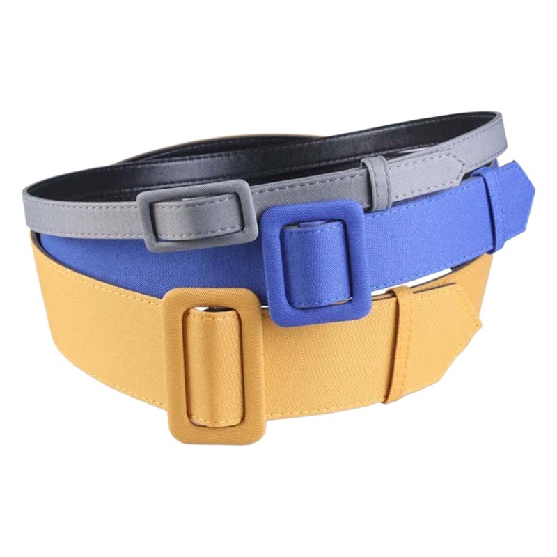 Cross-border Wholesale Simple All-match Solid Color Belt Women's Casual Waist Cover Decorative Fashion Bag Cloth Belt Square Buckle Cloth Belt