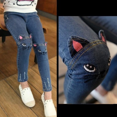 Girls Jeans 2025 New Spring & Fall Clothing Slim Stretch Cat Head Pencil Pants Small Feet Long Pants Korean Style Children's Clothing
