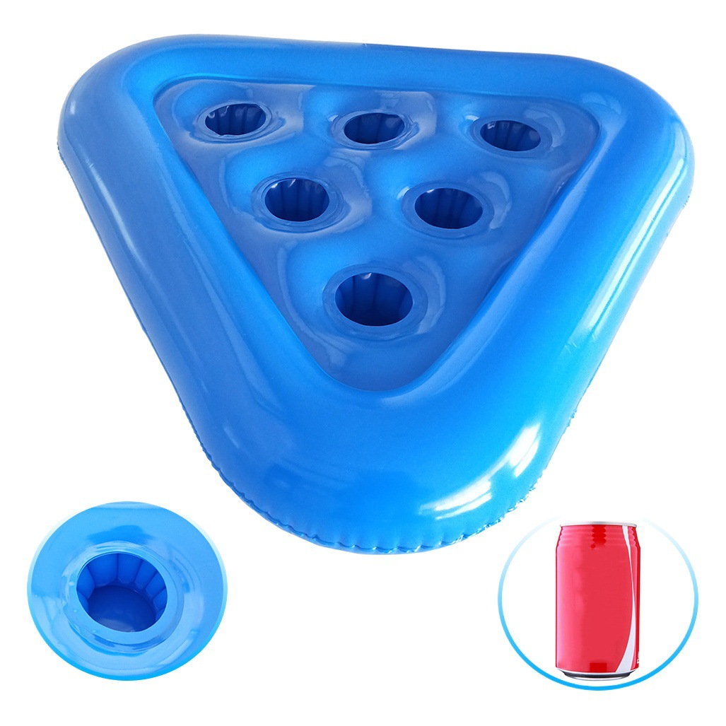 Amazon Inflatable Pvc Drink Cup Holder Triangle Six-Hole Blue Cup Holder Tray Floating Device Essential for Water Parties