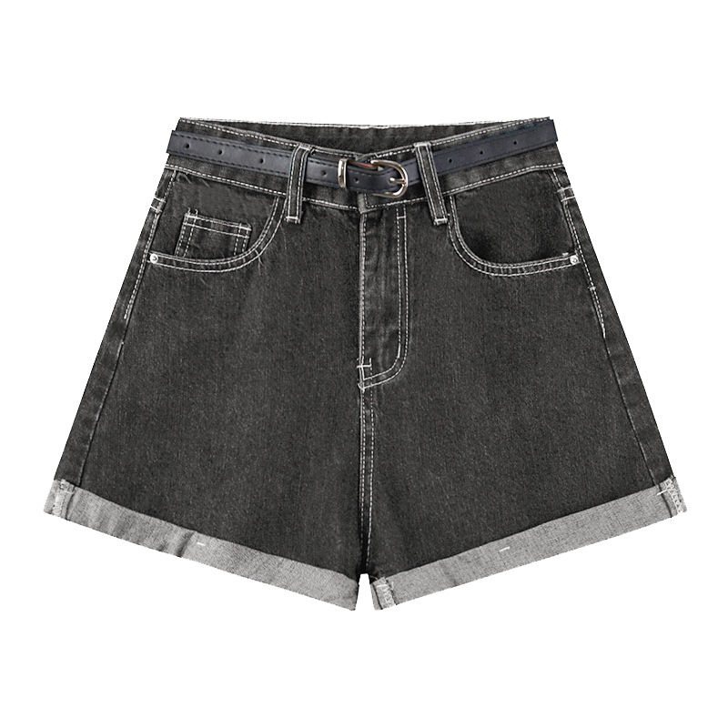 Picture of Denim Shorts Women's Summer New Ins Loose Korean Style High Waist Slim Look Outer Wear Student's Curled Wide Leg A- shaped Hot Pants Trendy
