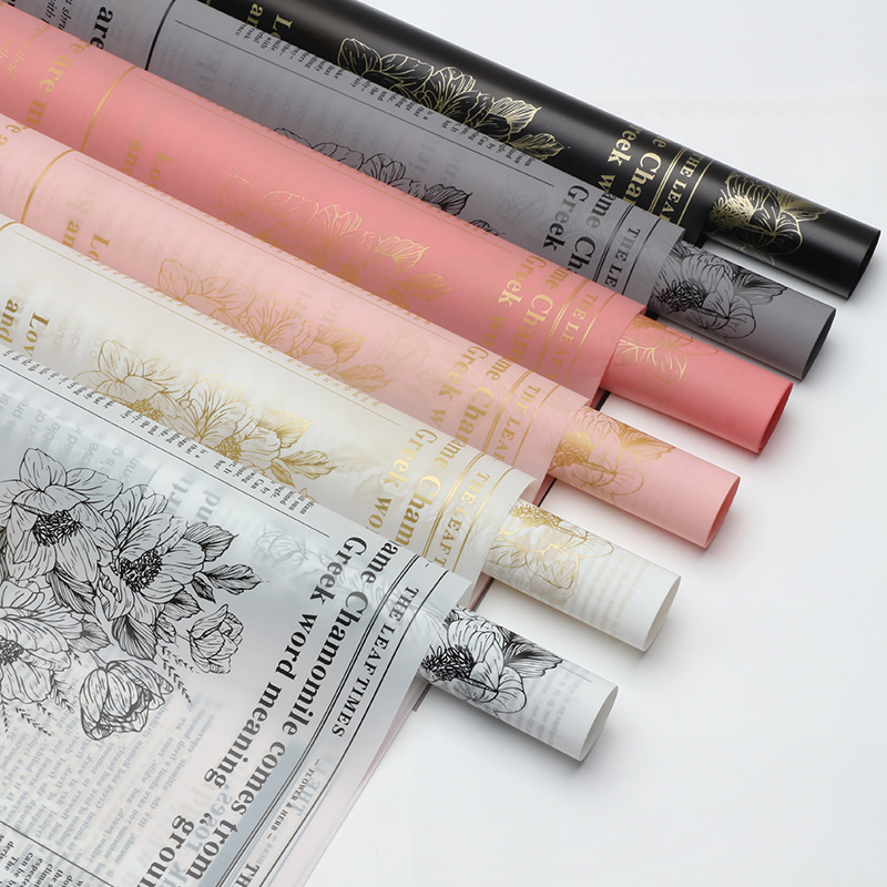 Huaxi Herbal Flower Wrapping Paper English Printing Waterproof Matte Gift Bag Flower Paper Flower Shop Bouquet Materials