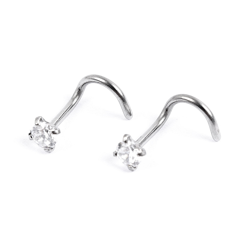 European and American Round Zircon Curved 5-Shaped Nose Stud with Colored Zircon Body Piercing Stainless Steel L-Shaped Jewelry Direct Sale Piercing