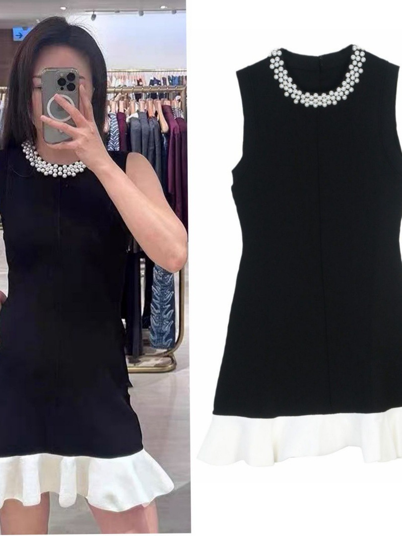 Millionaire Lady Style Design Pearl Collar Fishtail Dress Women's French Lady Slimming Vest Dress Cross-Border