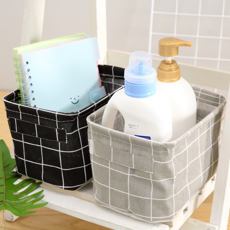 Picture of Fabric with Satchel Printed Cotton and Linen Storage Basket Desktop Miscellaneous Storage Box Cabinet Small Clothing Fabric Storage Basket