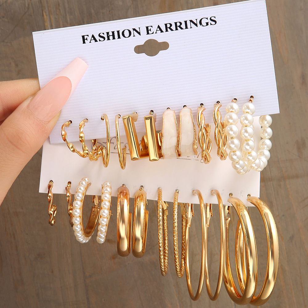 Creative Geometric Earrings, Retro Imitation Pearl Earrings, Hepburn Style Earrings Set, 6-Piece European and American Style Earrings