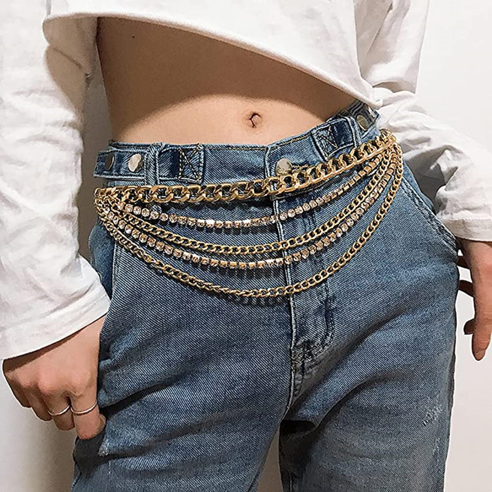European and American Cross-Border Jewelry, Fashionable Metal Rhinestone Claw Chain, Multi-Layered Tassel Body Chain, Versatile Geometric Chain Waist Chain for Women