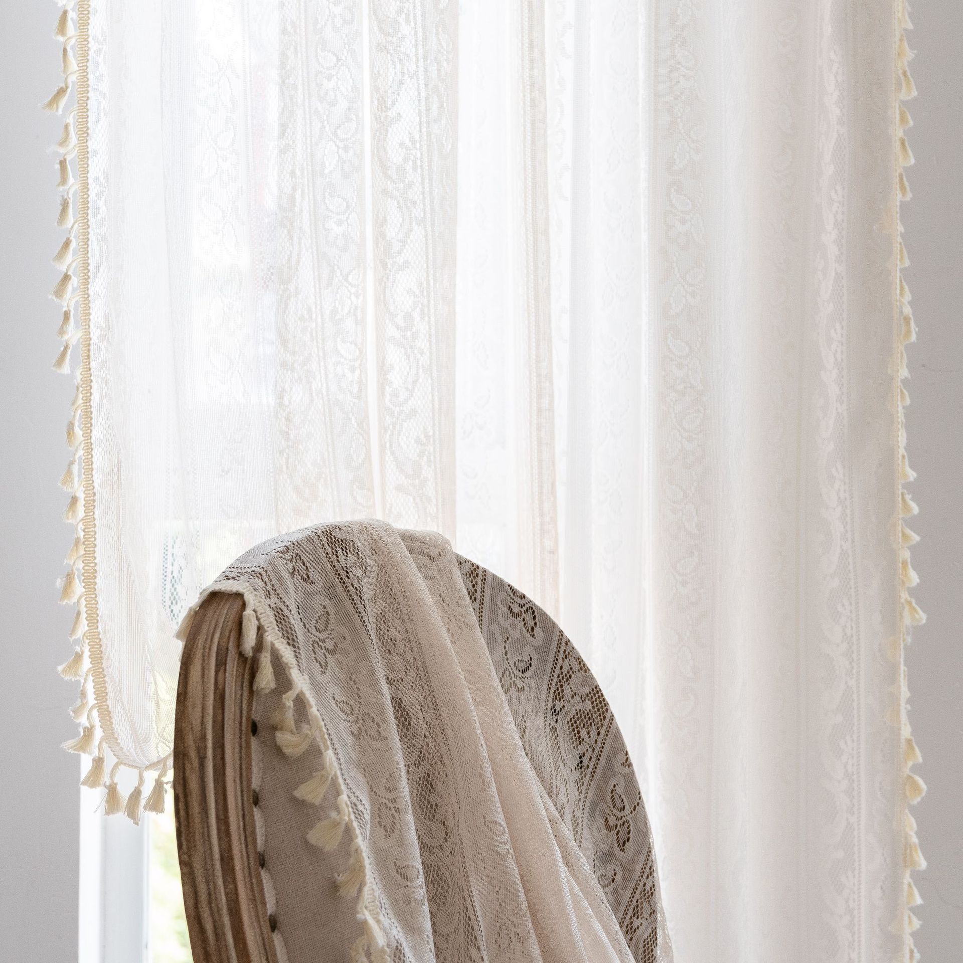Cross-border new hollow lace jacquard crochet curtain finished gauze curtain living room balcony bedroom non-perforated