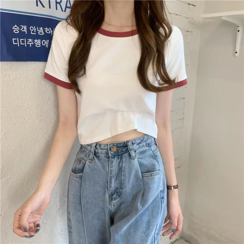 Student White Short-Sleeved T-Shirt Women's 2025 New Summer Wear Versatile Short Slim Sexy Top Ins Bottoming Shirt Trbottomy