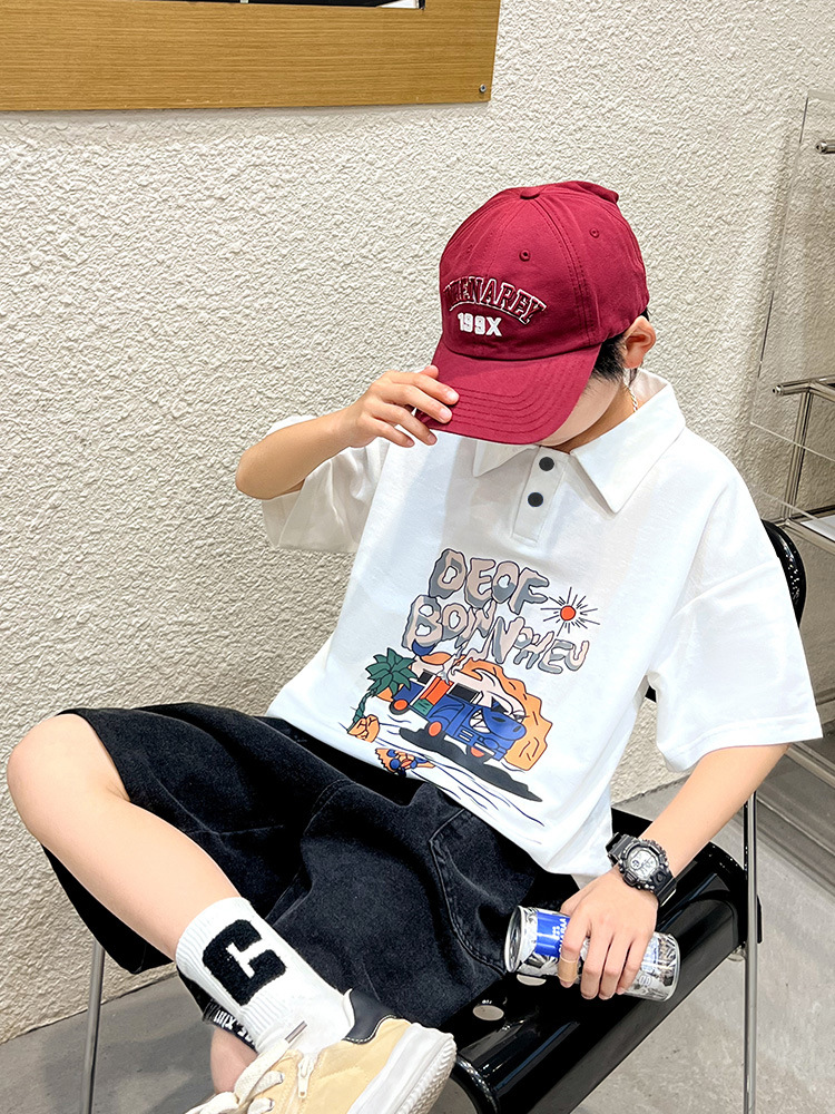 Picture of 100% boys' polo shirt monster RV T-shirt 2023 new medium and large Children primary and secondary school boys trendy cool