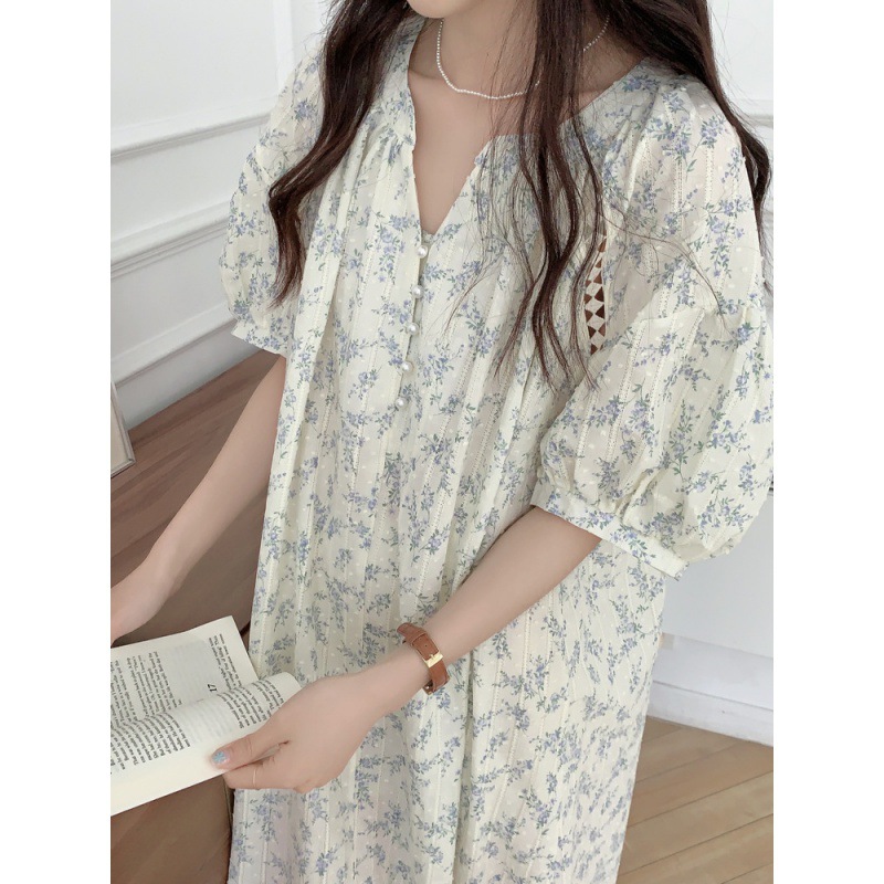Real shot 2024 summer new loose printed short sleeve women's home clothes pajamas floral nightgown women's foreign trade wholesale