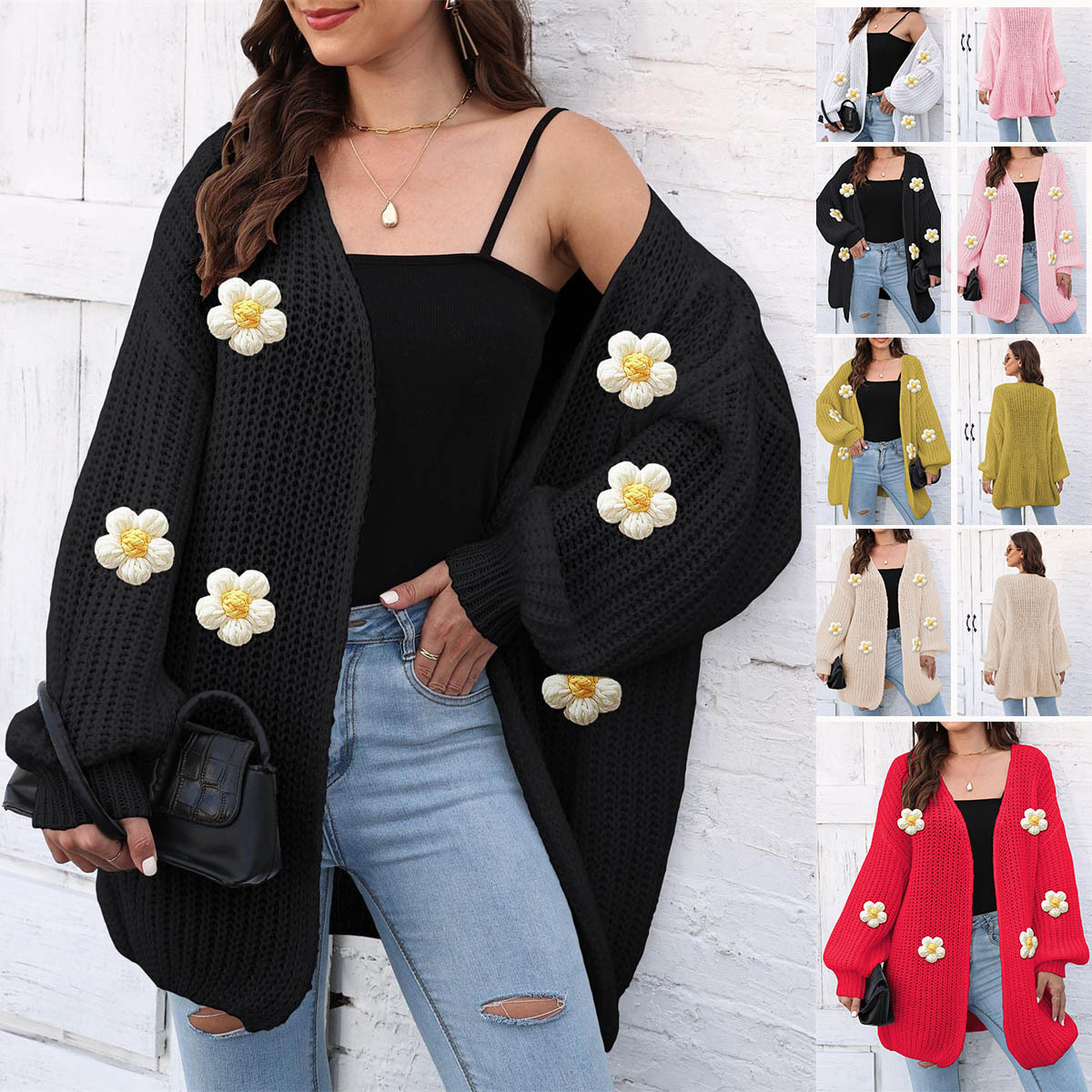 2024 autumn and winter new cross-border European and American women's cardigan sweater machine woven deer plush loose crochet coat foreign trade