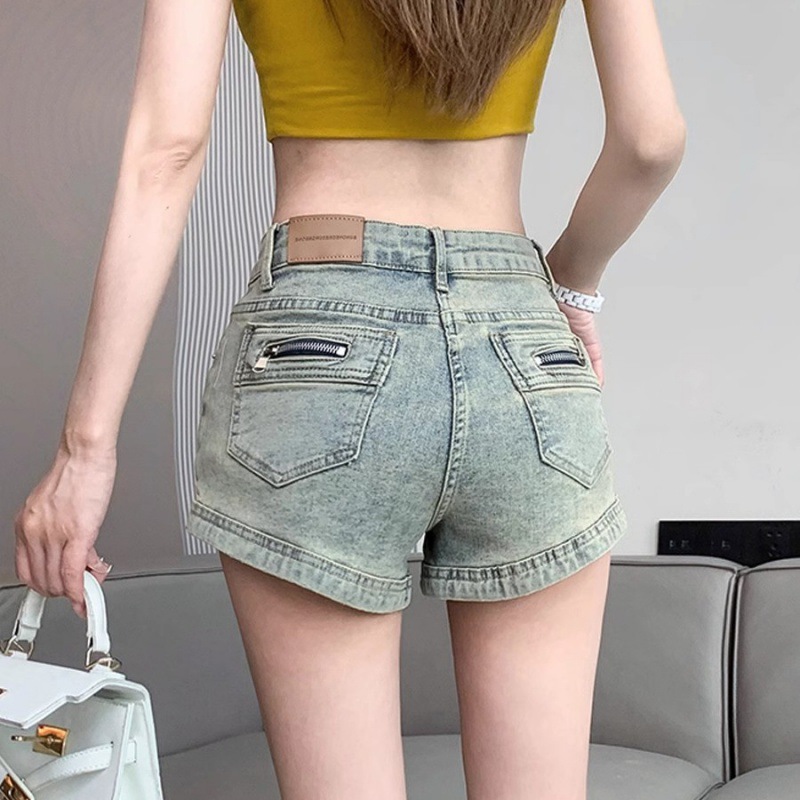 Light Color American Style Retro Denim Shorts Women's Summer Design Sense High Waist Slimming Spice Girls Tight Super Short Hot Pants