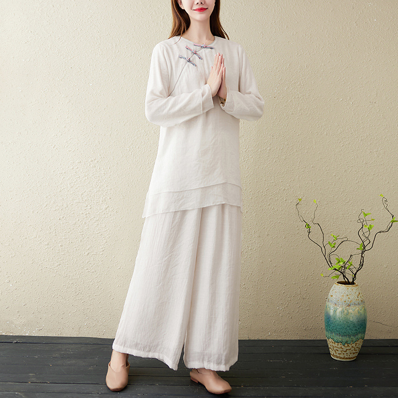 Picture of 2024 Buddha suit Women's Chinese Style Yoga Two-piece suit Chinese Style Retro Candid Lay Buddhist Zen Suit Zen Tea Suit