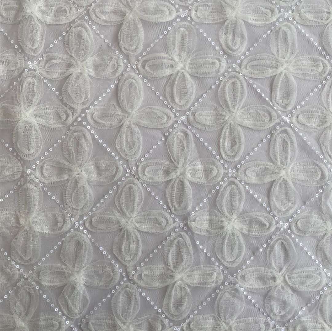New Non-elastic Mesh Cloth Base Cloth Diamond Embroider Cross Flower Mesh Crochet Pattern Fashionable and Atmospheric Fabric in Stock