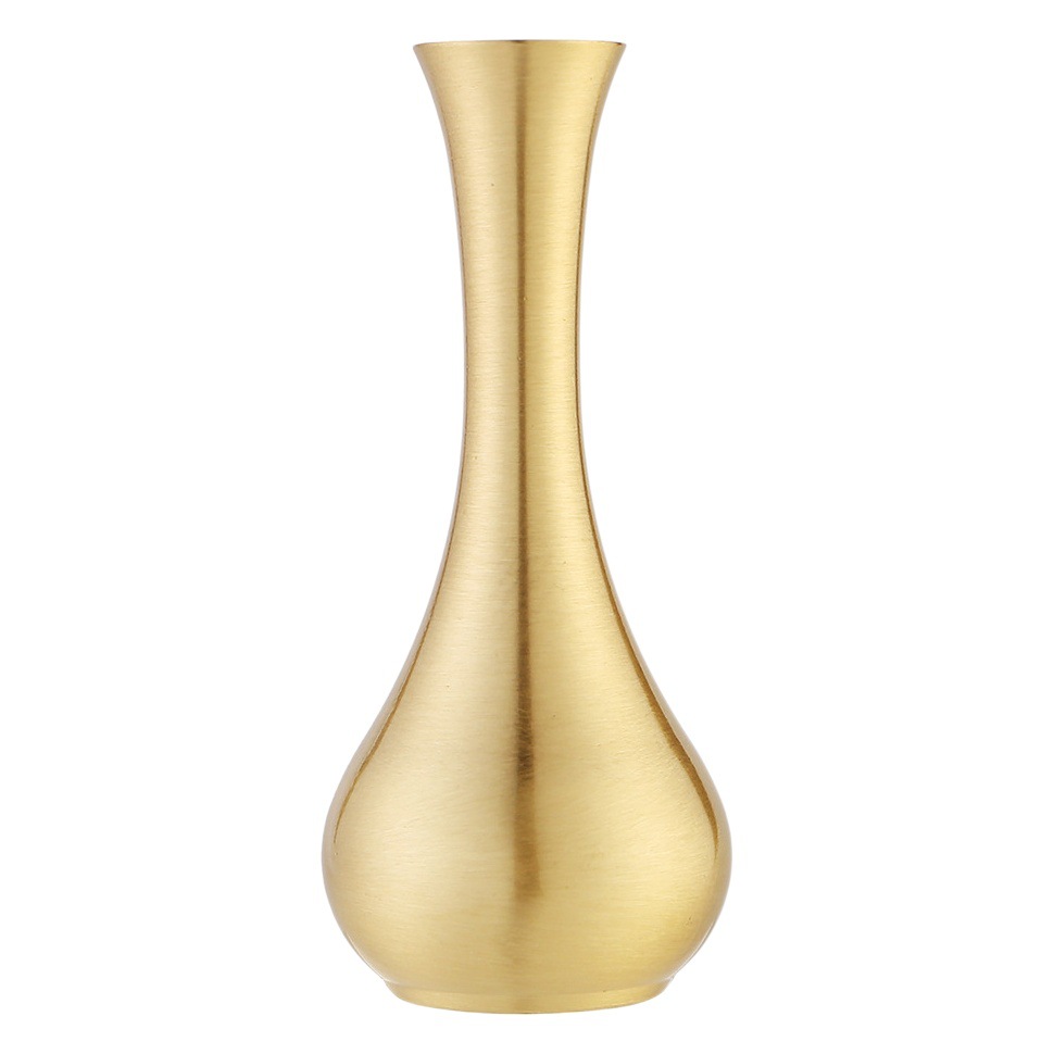 Brass vase creative decoration office desktop living room high-end flower arrangement dried flower decoration antique golden jade net bottle
