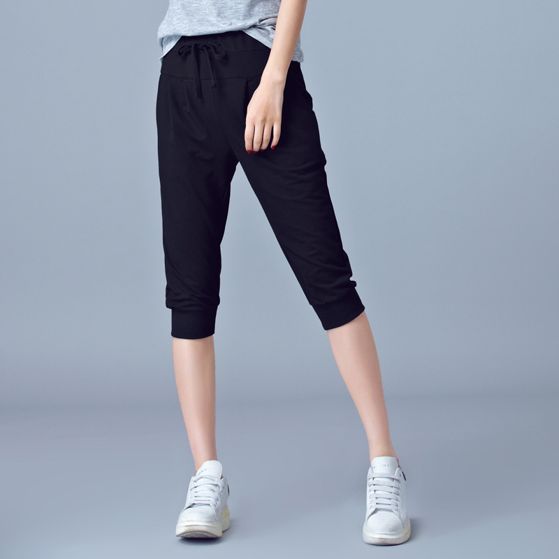 Picture of High Waist Stretch Capri Pants Women's Summer Thin Sports Pants Loose Hallen Pants 100.00kg chubby girl plus size Casual Women's Pants