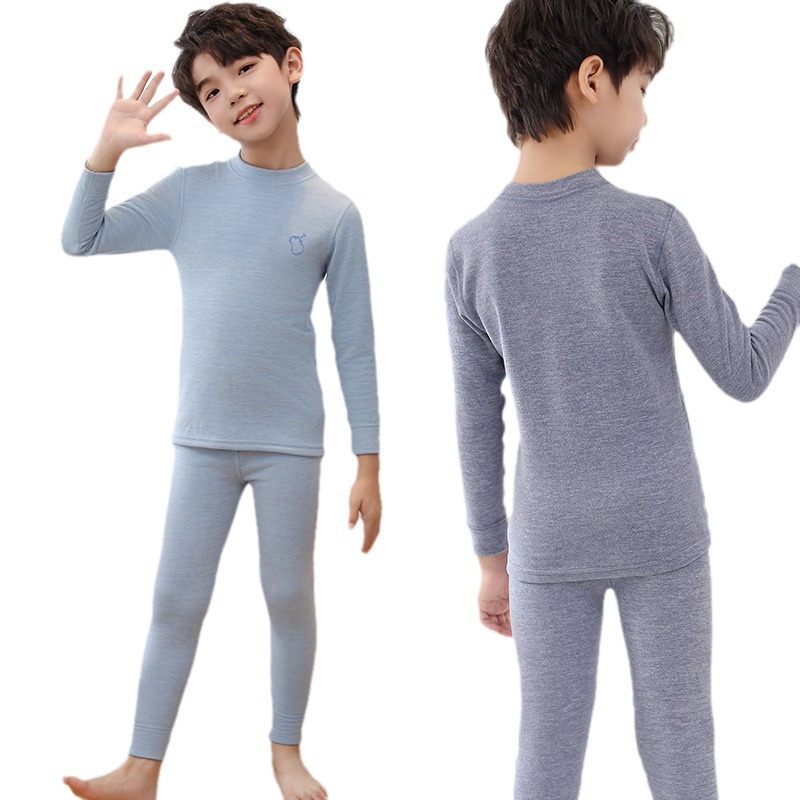 Picture of Silk wool children's autumn clothes long pants baby boys' bottoming girls' close-fitting pajamas children's thermal underwear suit