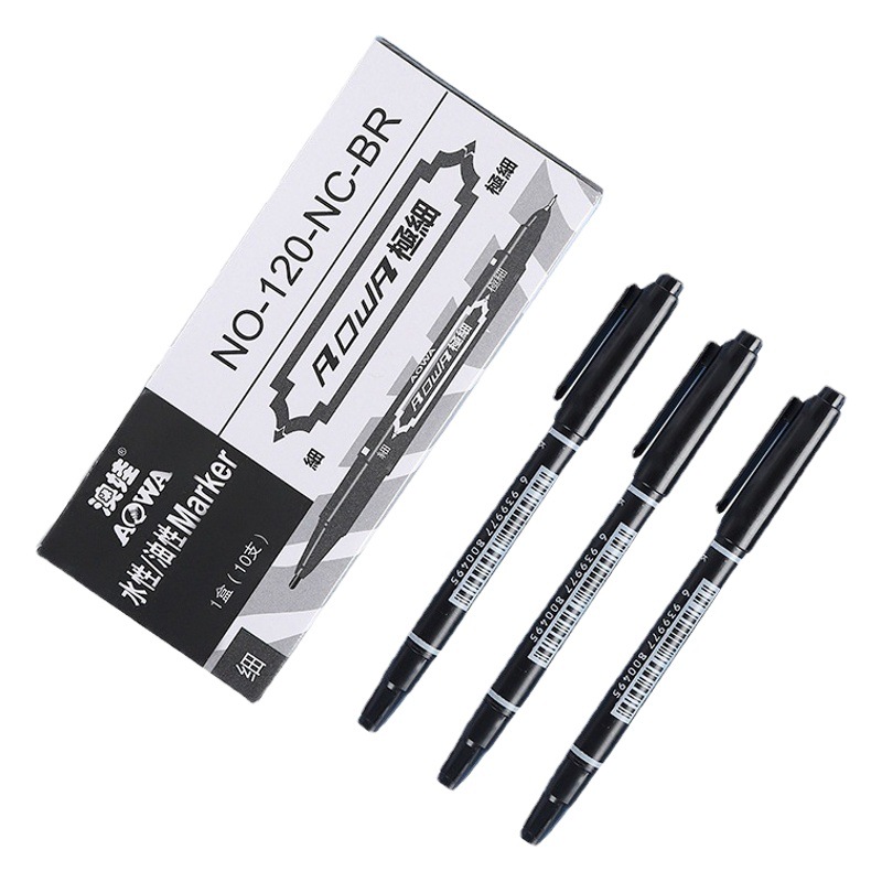 Aowa 120 Small Double-Headed Marker Pen, Double-Headed, One Thick and One Thin, Black Oily Hook Line Pen, Special for Art, Does Not Smudge