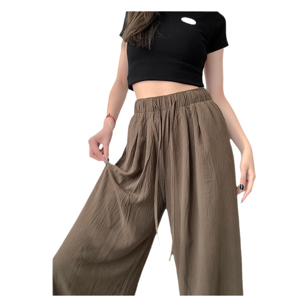 Brown Ice Silk Women's Summer Thin High Waist Casual All-match Straight Cotton Linen Sunscreen Wrinkle Yamamoto