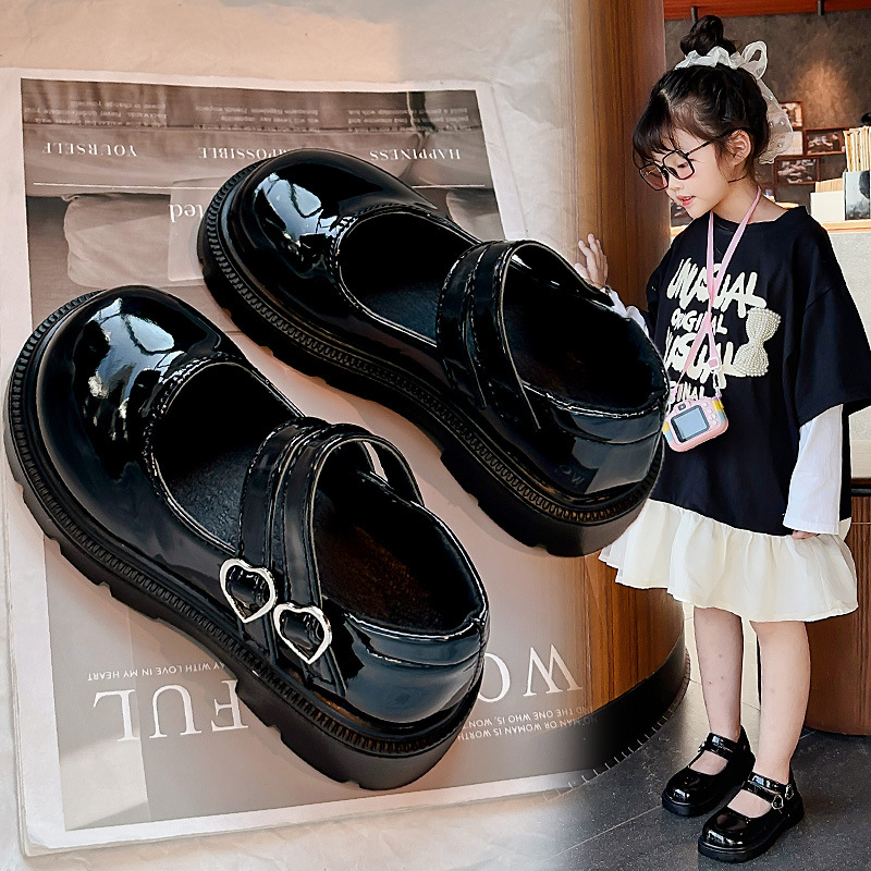 Girls Leather Shoes 2025 Spring and Autumn New Children's Black Shoes Girls Stylist Princess Shoes Big Children's Shoes Trendy
