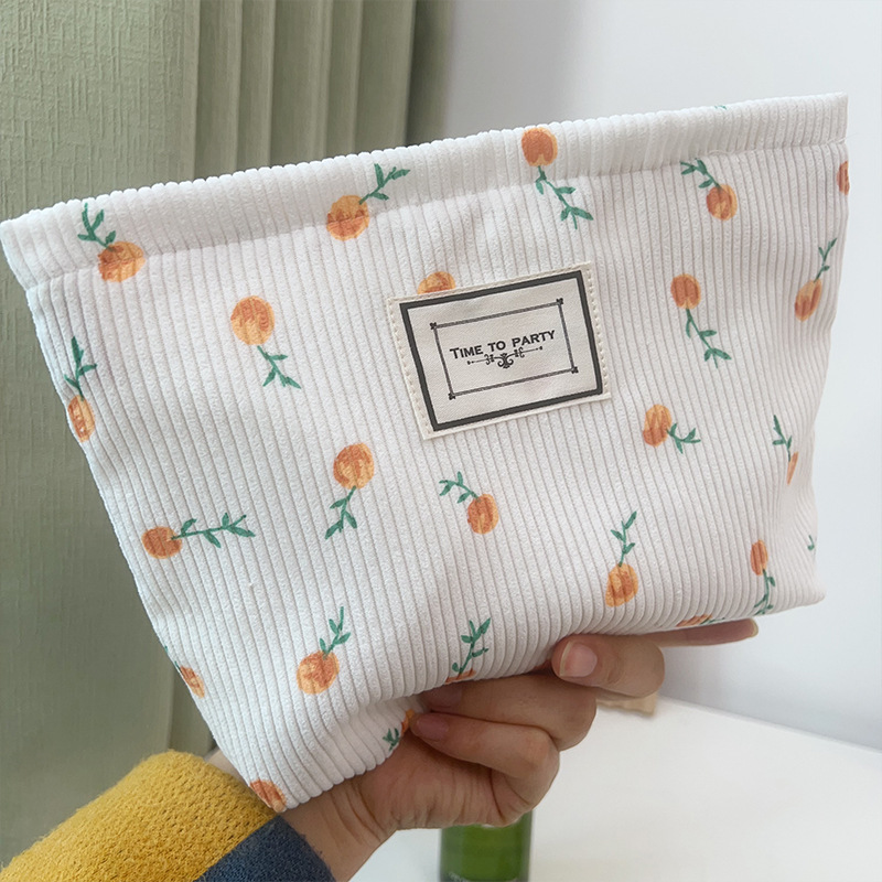 Handheld Cosmetic Bag Corduroy Retro Mobile Phone Change Portable Storage Bag Cute Printable Logo Travel Zipper Bag