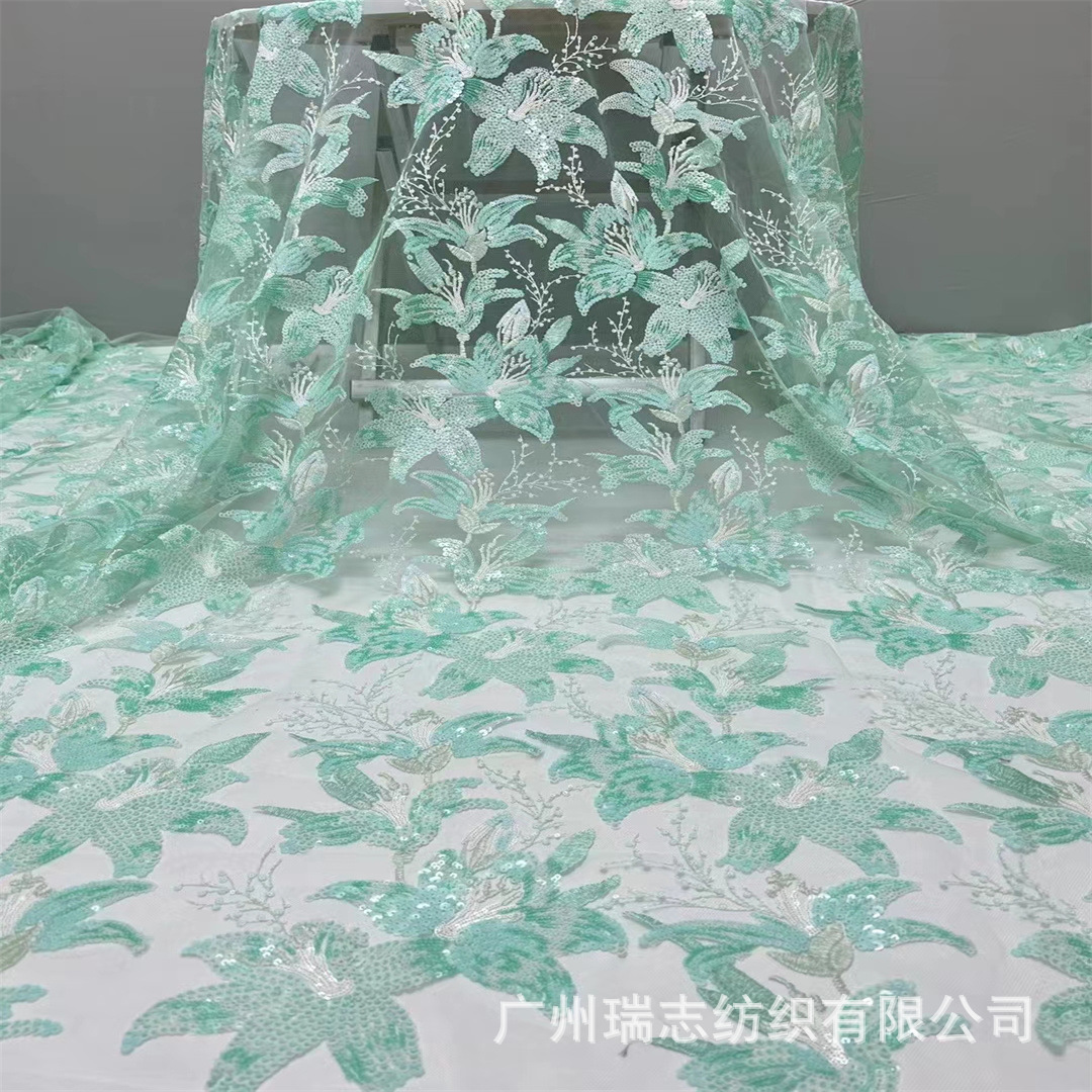Lily Pattern Full Sequin Embroidered Ethnic Dress Dress Fabric European and American Wedding Dress Performance Clothing Fashion Lace