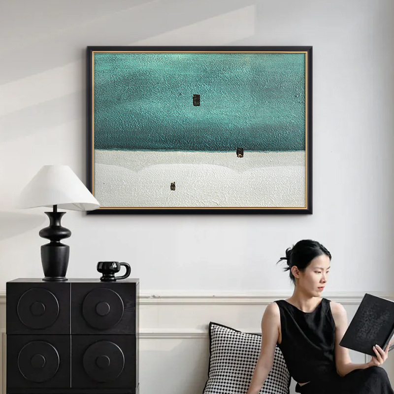 Picture of "Portuguese Coast" light French rattan abstract green white beach living room bedroom study quiet decorative painting