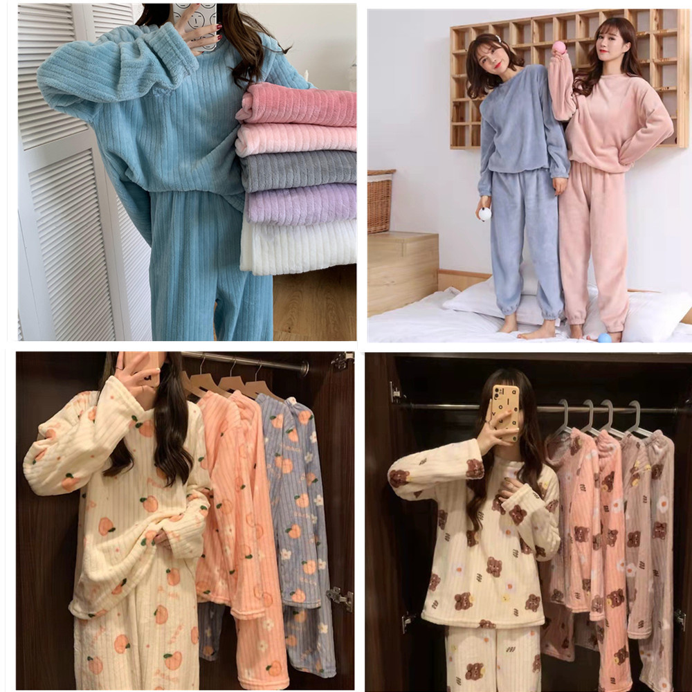 Autumn and winter New Crescent City peach bear fairy warm pants suit coral fleece pajamas female home clothing suit