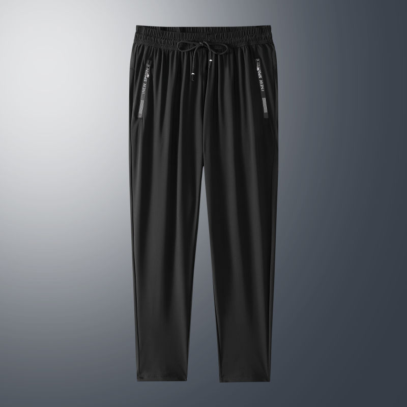 Black casual pants men's 2023 spring and summer stretch straight sports trousers business quick-drying zipper pants men