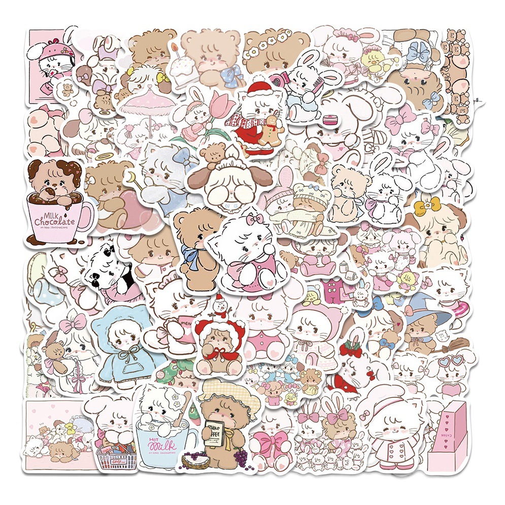 60 cartoon animal image cute rabbit bear Journal stickers decorative mobile phone computer water cup stickers wholesale