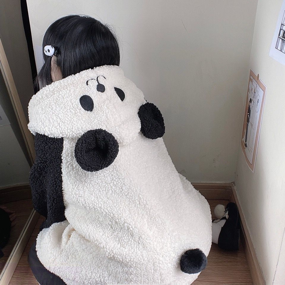 Cross-border factory foreign trade academy style all-match lamb wool coat women's autumn and winter new thick warm cute panda