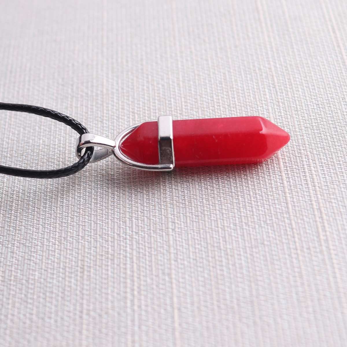 Picture of Natural Stone Hexagonal Pendant European and American Natural Crystal Hexagonal Prism Bullet Hexahedral Black Wax Rope Necklace